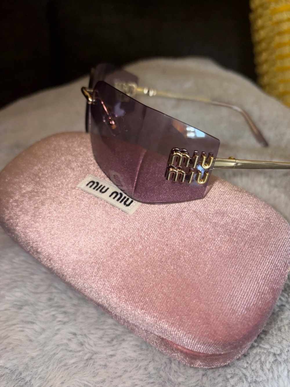 Miu Miu Purple-Pink Shield Sunglasses with Gold Logo